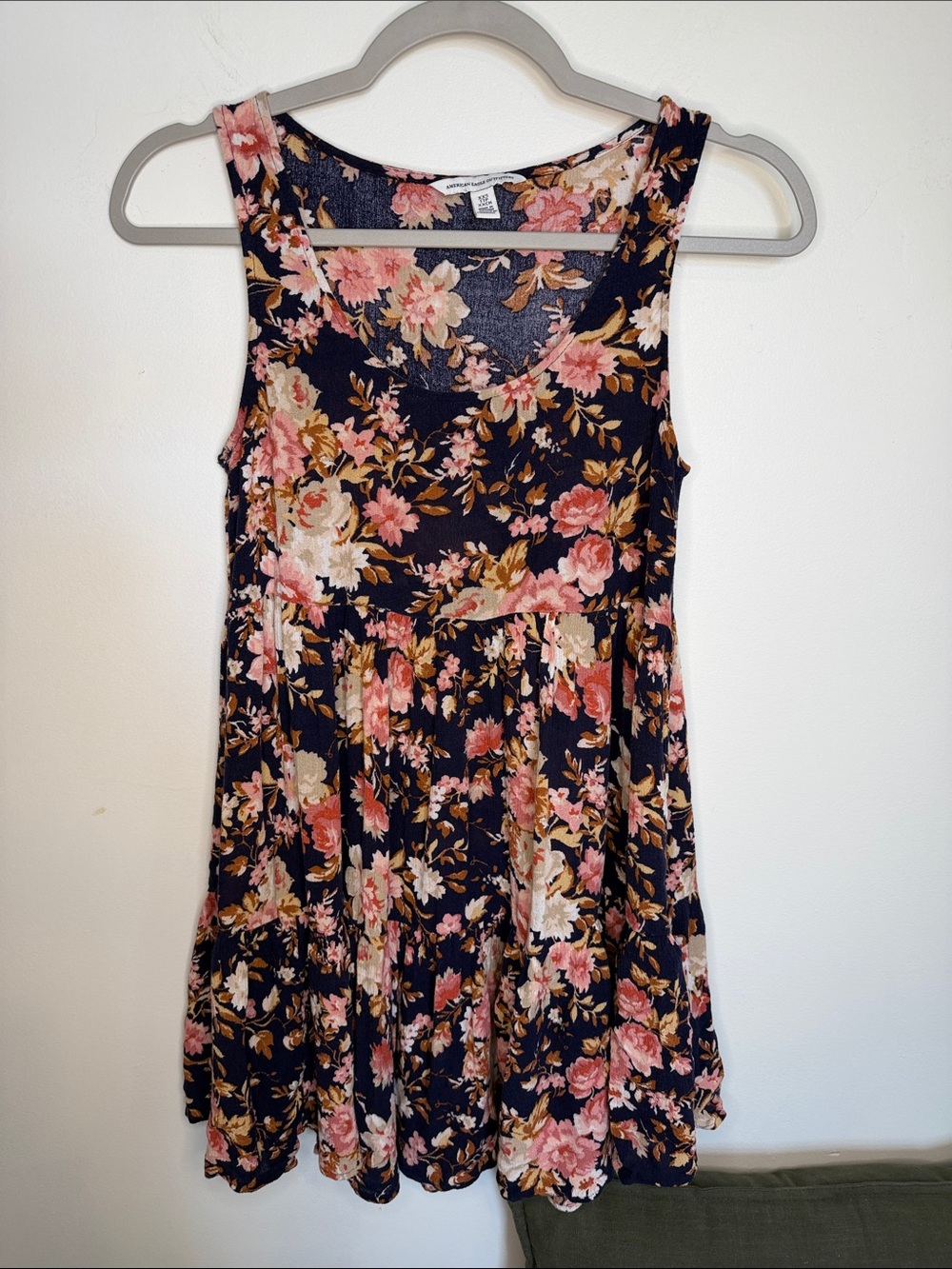 American Eagle Outfitters Navy Floral Tank Mini Dress with Pink & Cream Blooms